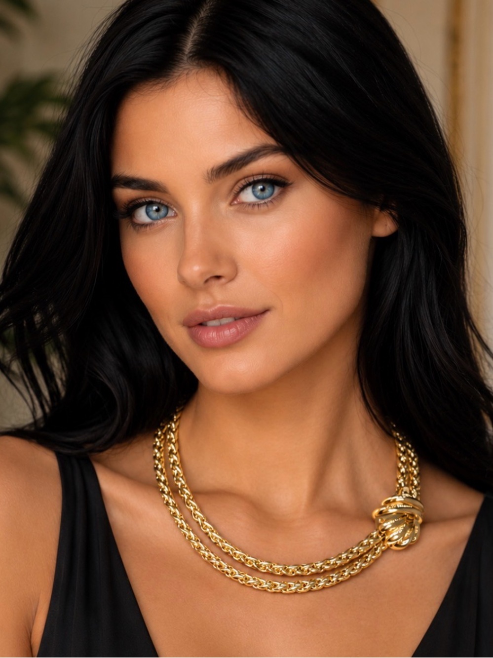GIVENCHY Signed Vintage Double Wheat Chain Statement Choker-Style Necklace